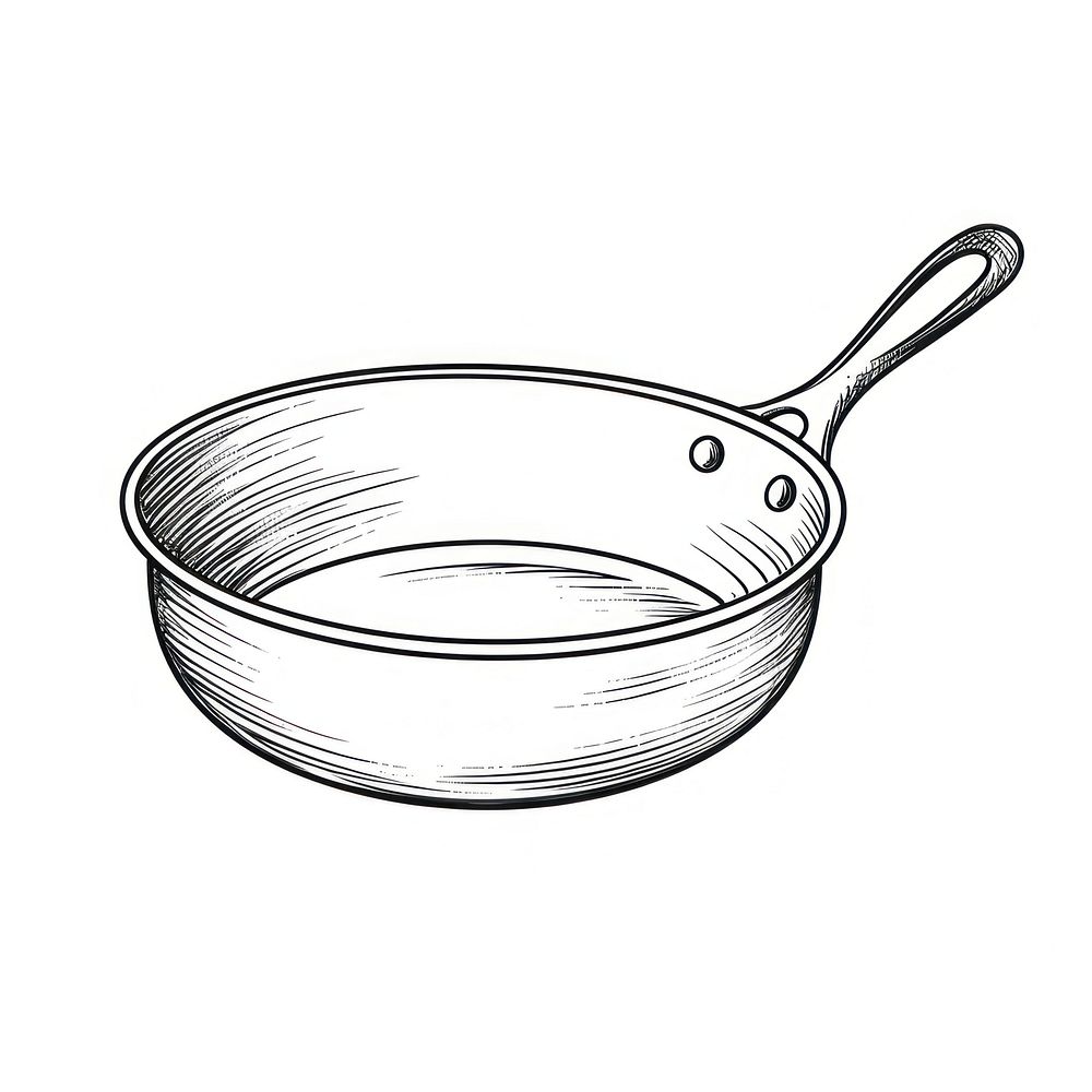 Cast iron pan sketch line white background.