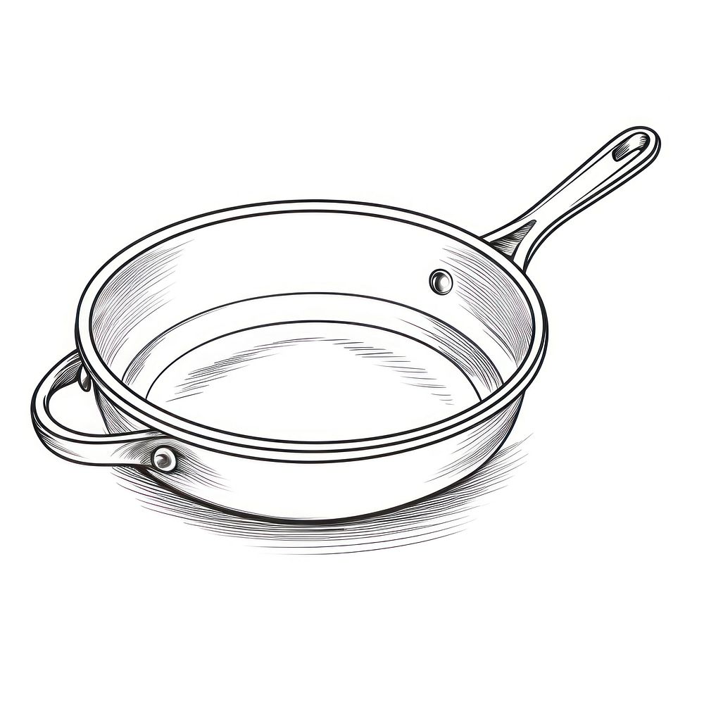 Cast iron pan sketch wok white background.