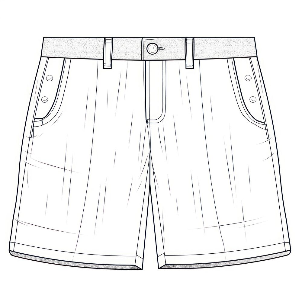 Comfort bermuda shorts sketch drawing white background.