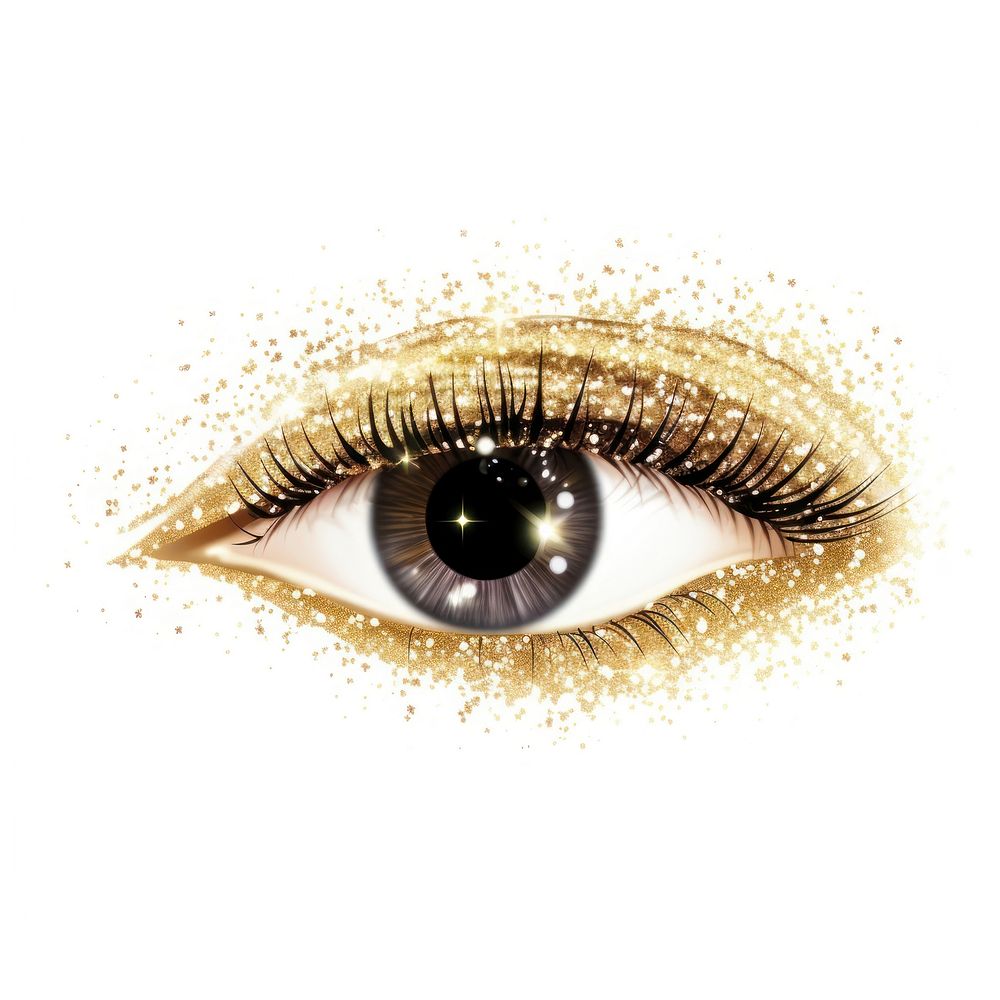 Eye icon cosmetics glitter white background.