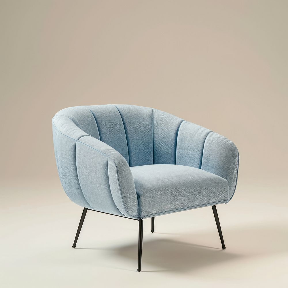 Baby blue rib fabric texture armchair and metal leg furniture comfortable armrest.