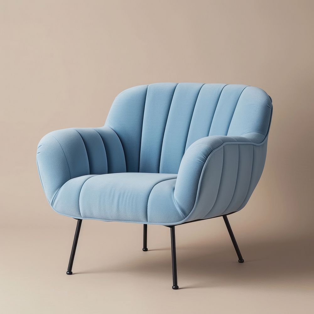 Baby blue rib fabric texture armchair and metal leg furniture comfortable relaxation.