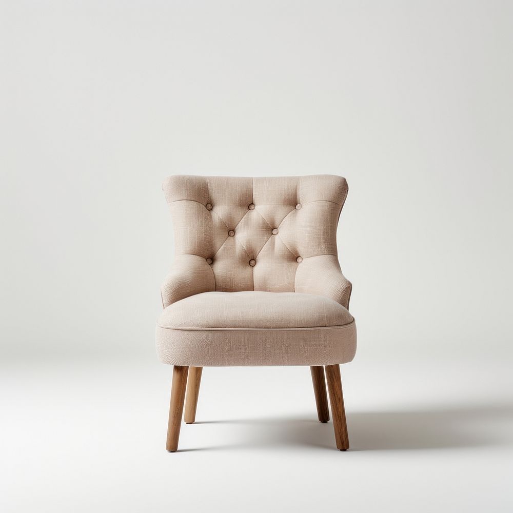 Beige fabric chair furniture armchair white background.