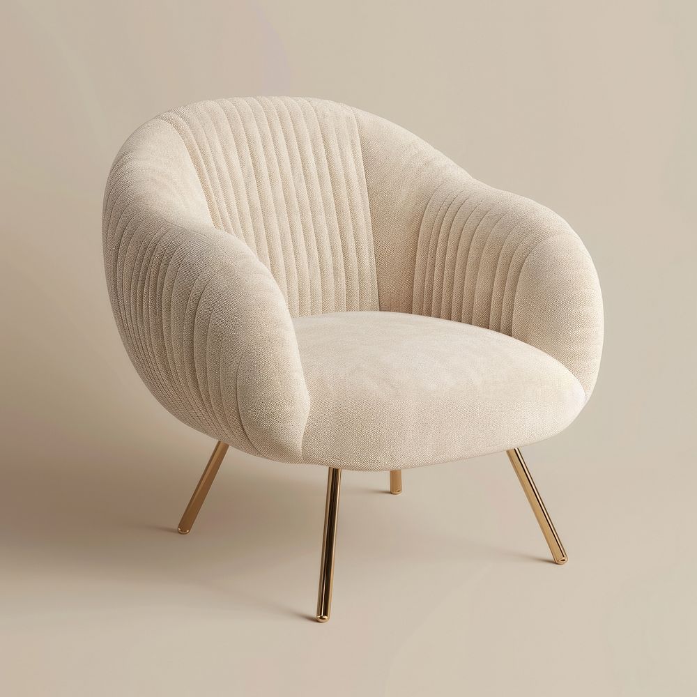Beige rib fabric texture armchair and metal leg furniture comfortable simplicity.