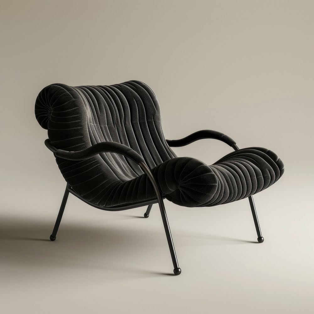 Black rib fabric texture armchair and metal leg furniture darkness armrest.