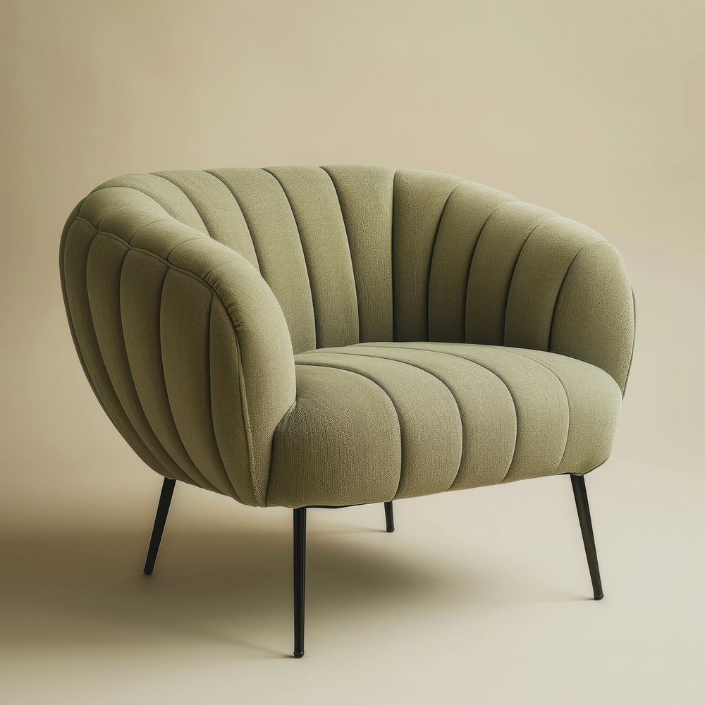Green rib fabric texture armchair and metal leg furniture comfortable loveseat.