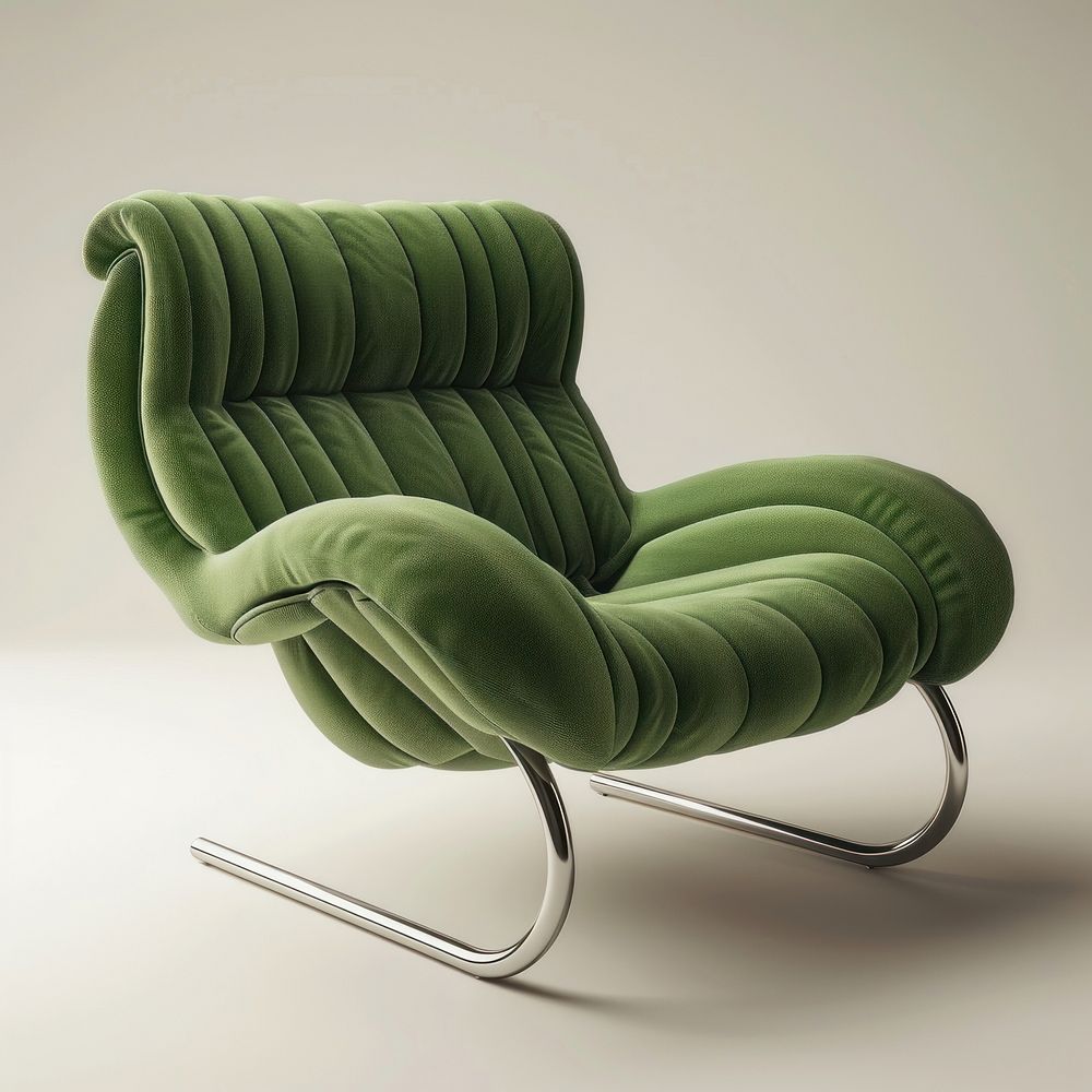 Green rib fabric texture armchair and metal thick leg furniture comfortable relaxation.