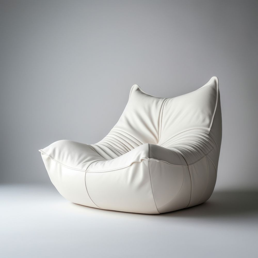 Leather bean bag chair furniture pillow white.
