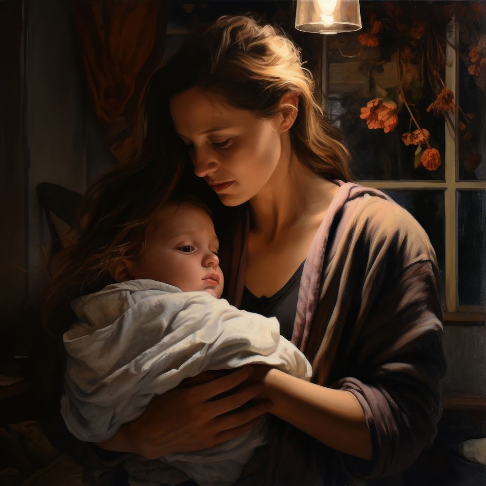 Mother and child portrait painting photo.