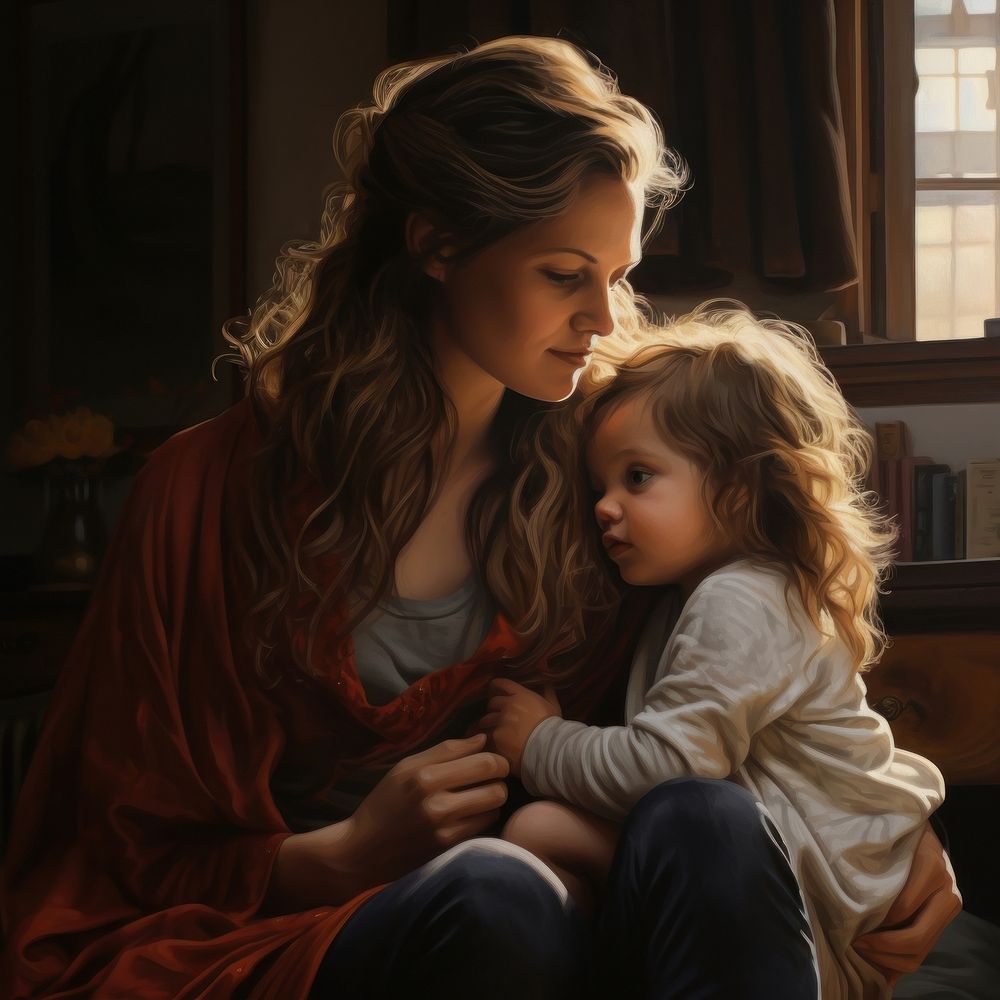 Mother and child painting portrait adult.