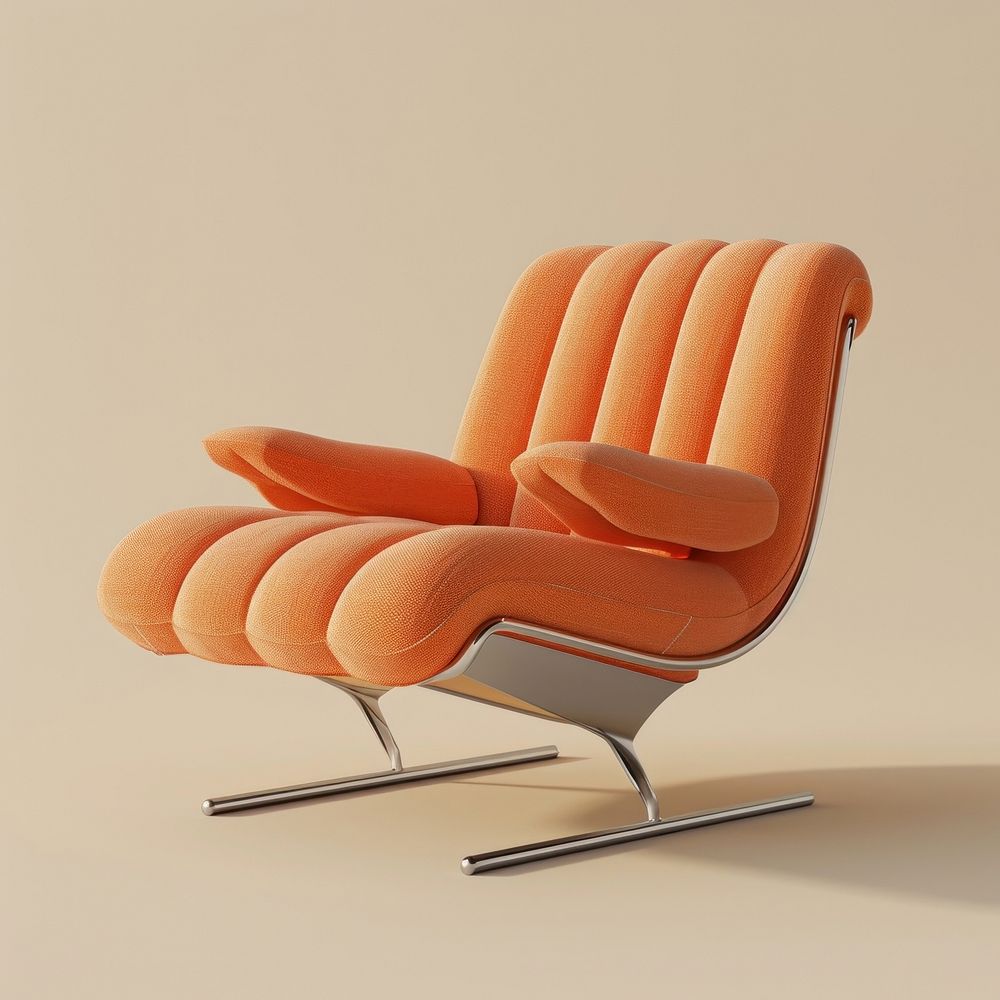 Orange rib fabric texture armchair and metal leg furniture flooring armrest.