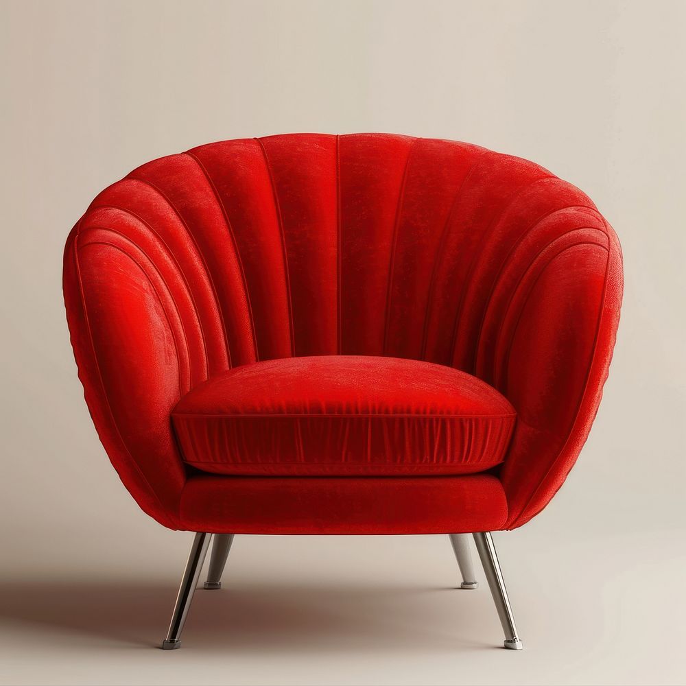 Red rib fabric texture armchair and metal leg furniture comfortable loveseat.