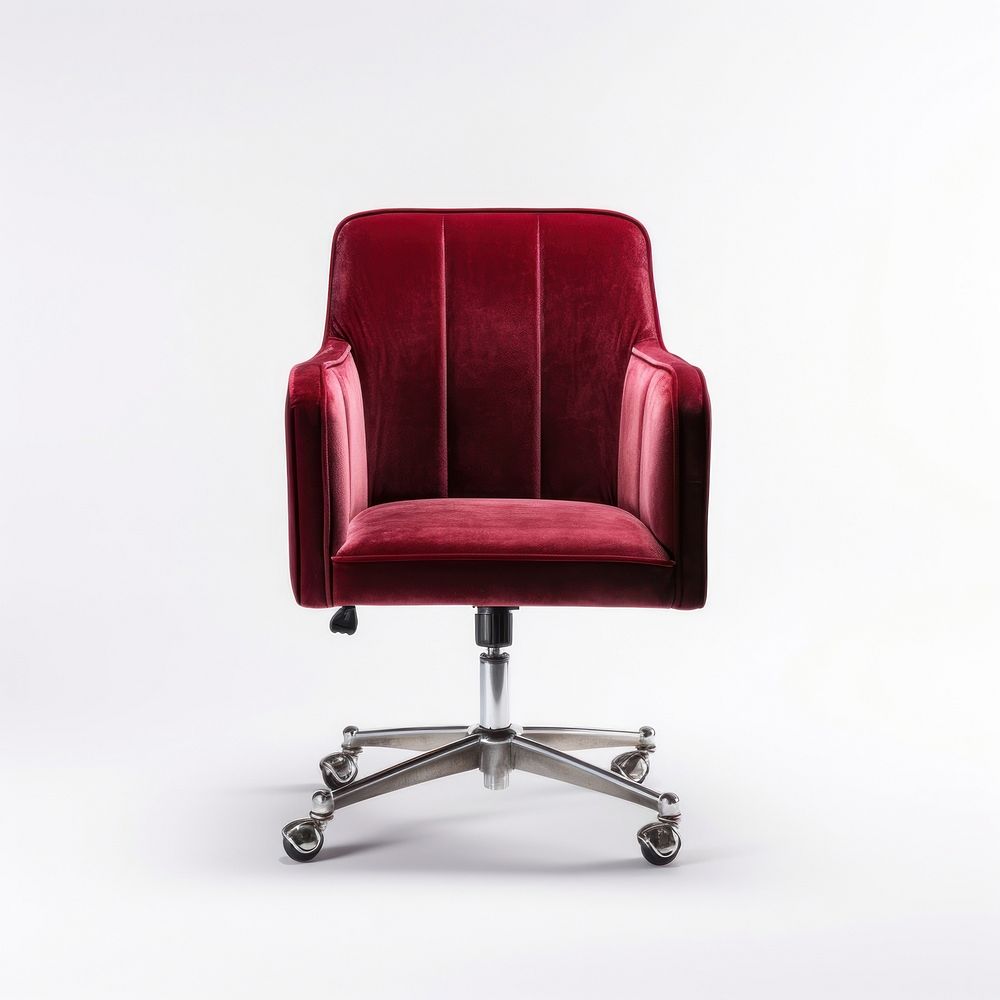 Red velvet office chair furniture armchair white background.