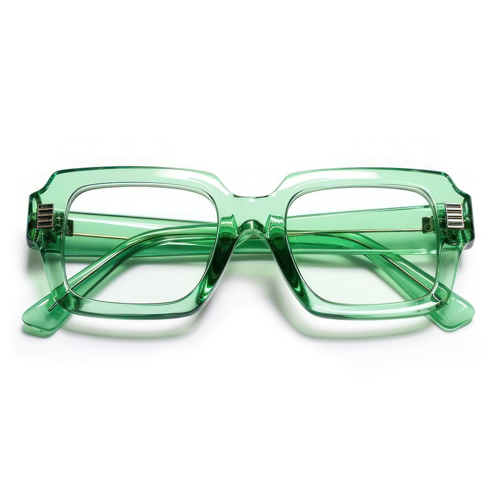 Rectangle transparent green glasses white background accessories sunglasses.