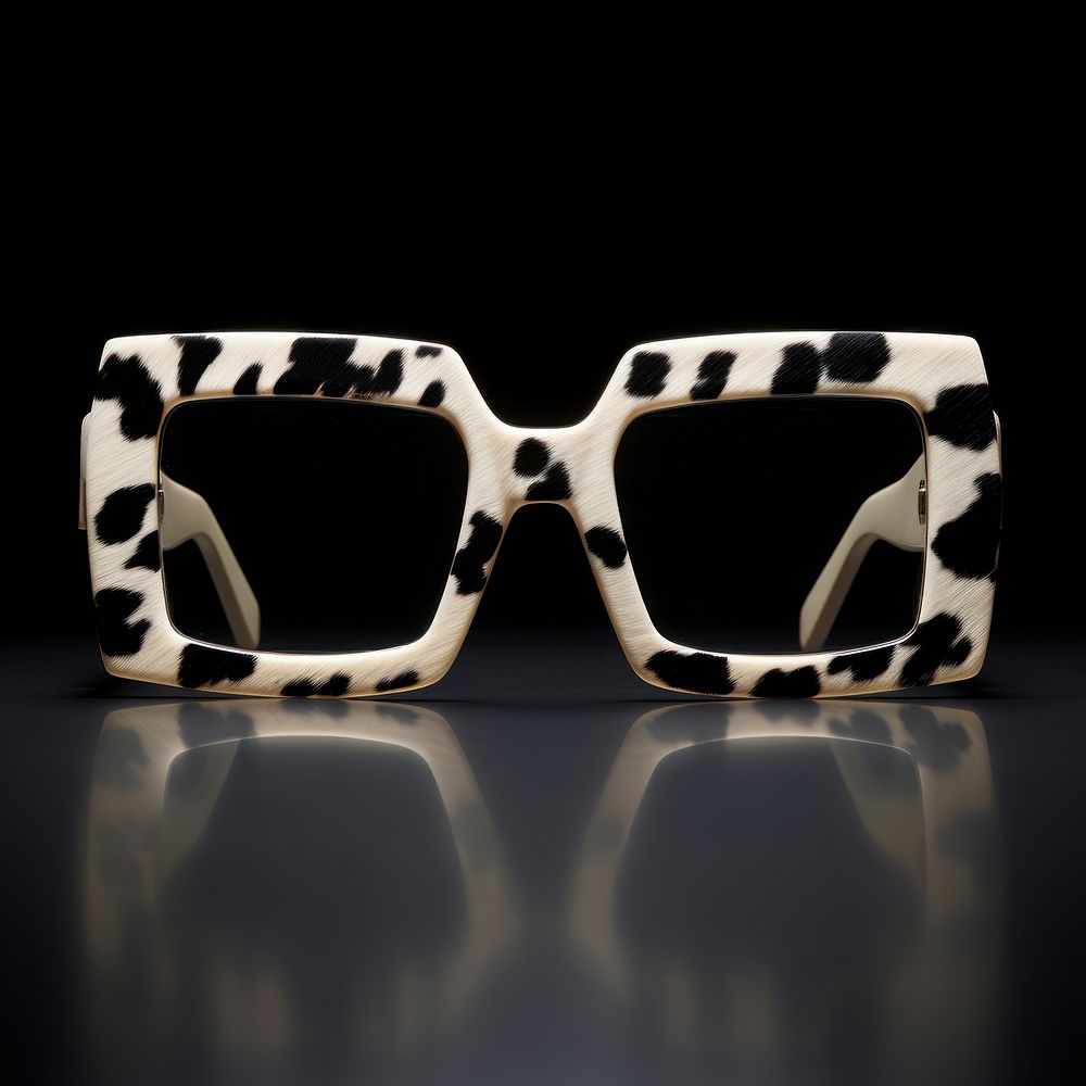 Rectangle cow pattern on frame sunglasses black lens accessories accessory darkness.