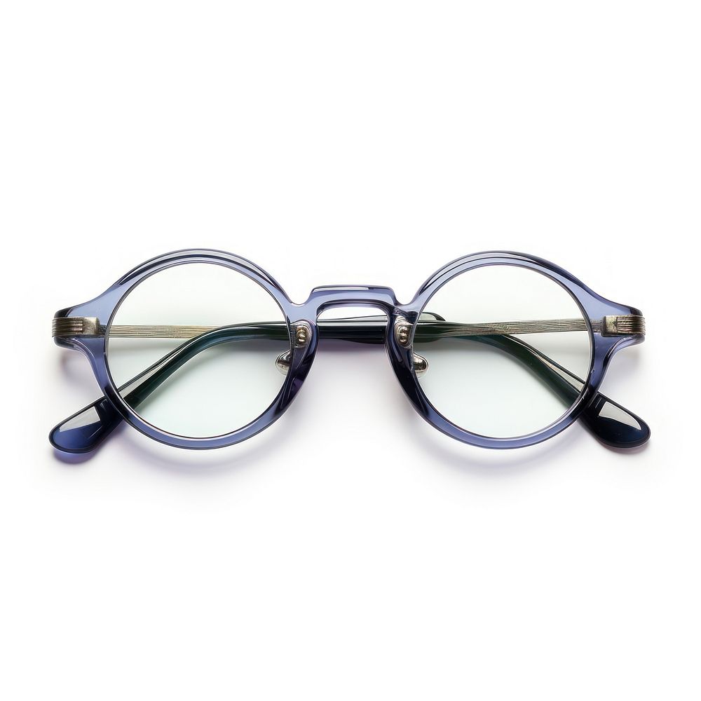 Small slim oval blue frame of glasses white background accessories accessory.