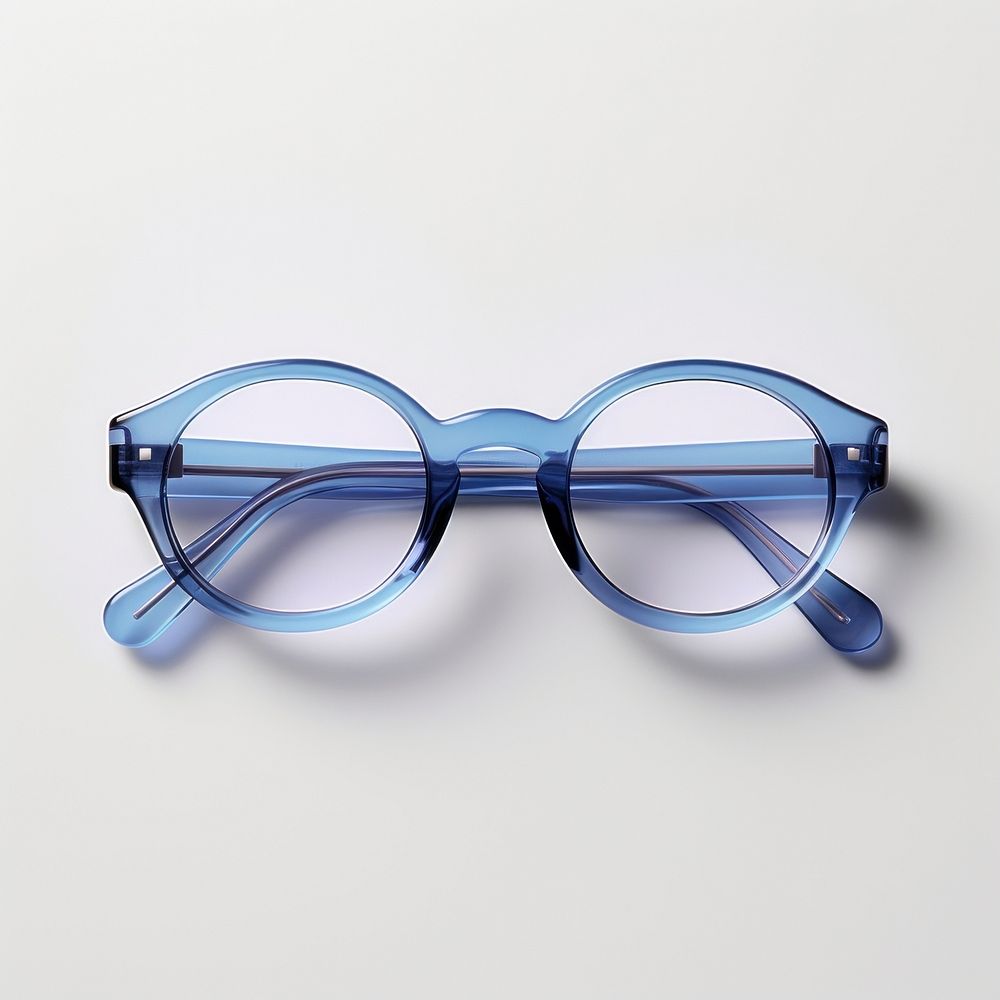 Small slim oval blue frame of glasses white background accessories sunglasses.