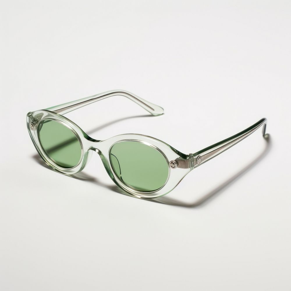 Small slim oval green sunglasses white background accessories accessory.