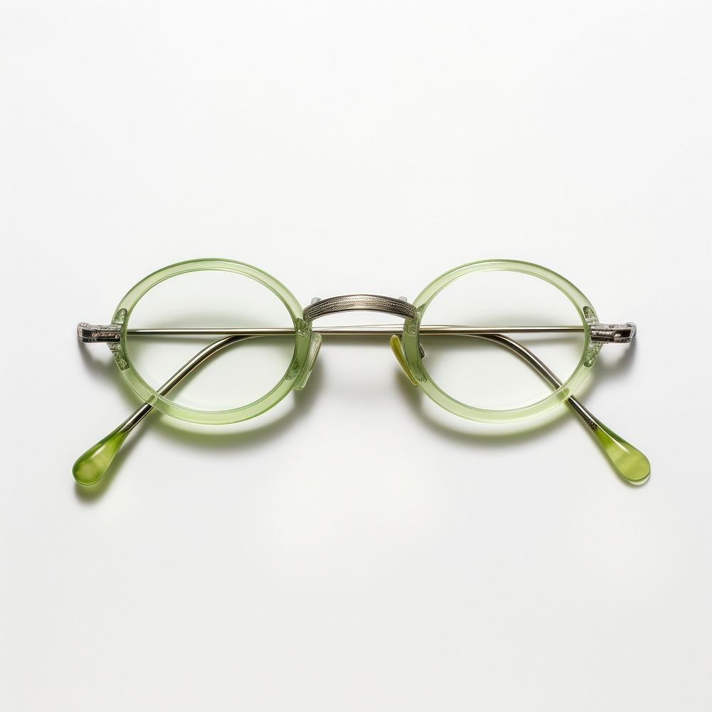 Small slim oval lime green frame of glasses white background accessories accessory.