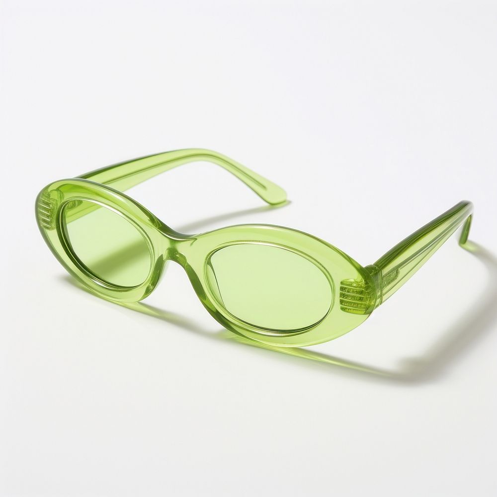 Small slim oval lime green sunglasses white background accessories accessory.