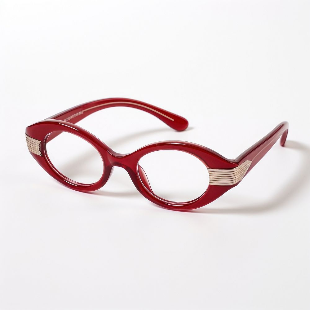 Small slim oval red frame of glasses white background accessories sunglasses.