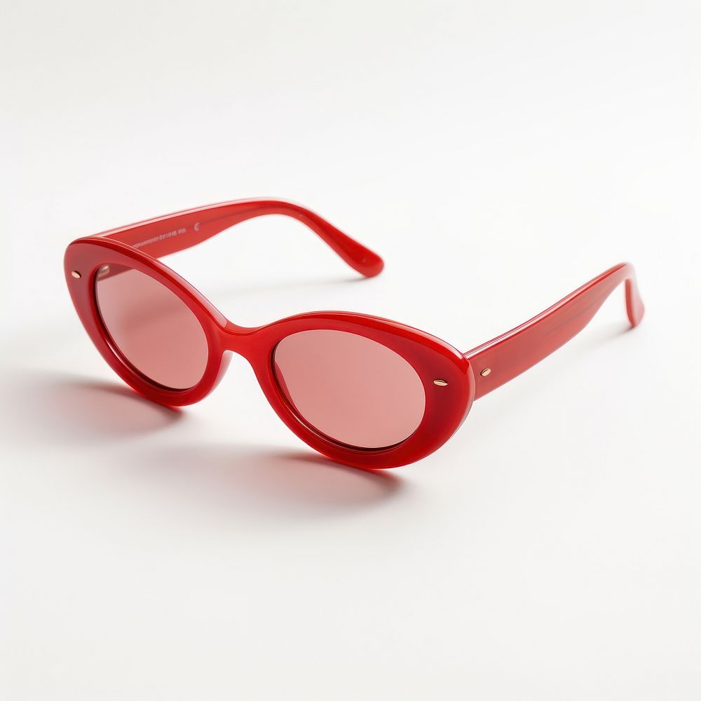 Small slim oval red sunglasses white background accessories simplicity.