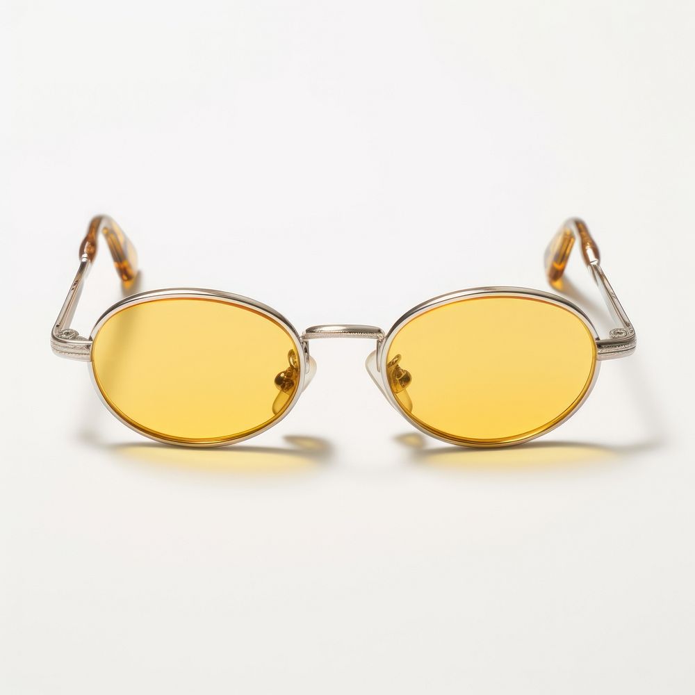 Small slim oval yellow sunglasses white background accessories accessory.