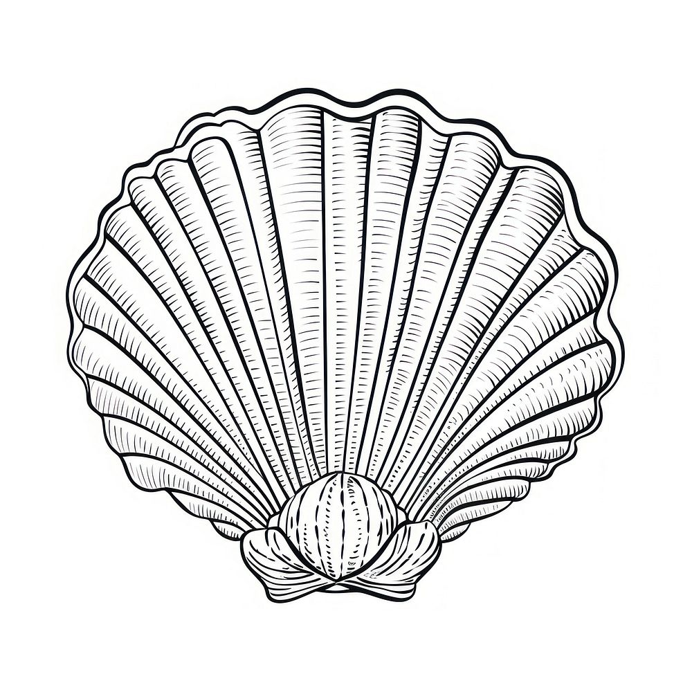 Shell sketch clam white background.