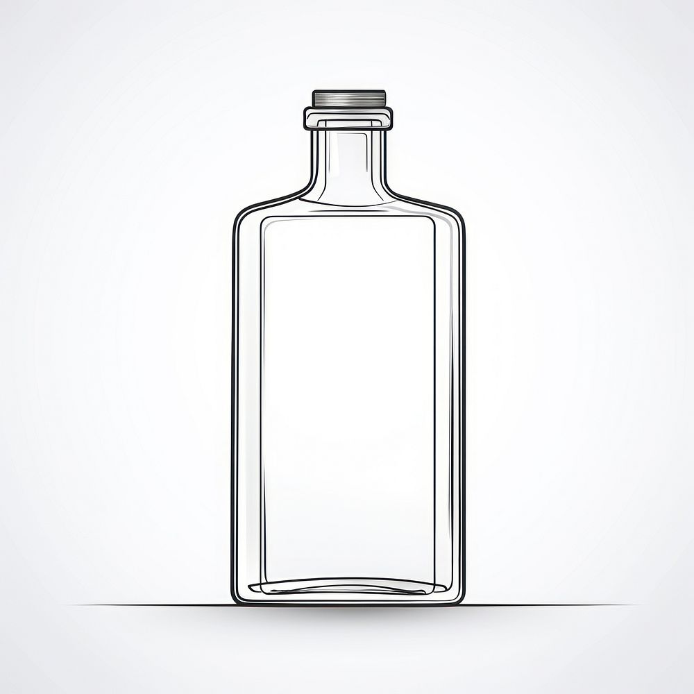 Squre flat flask glass bottle sketch line white background.
