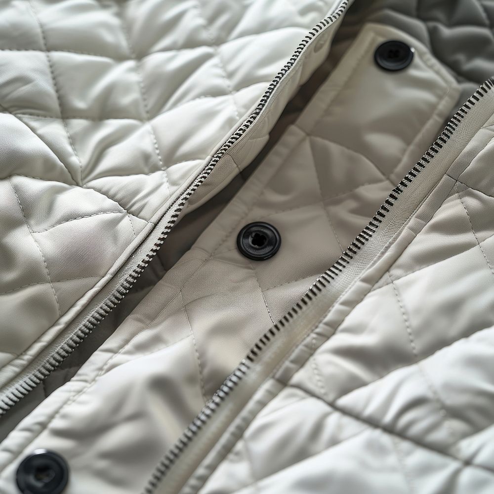 Empty white label tag printing inside neck lightweight quilted gilet jacket backgrounds outerwear.