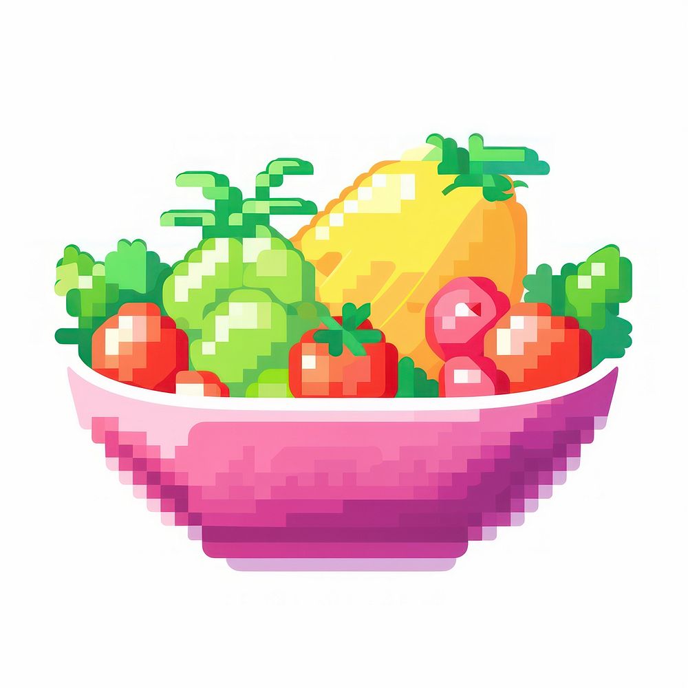 Fruit bowl pixel food strawberry vegetable.