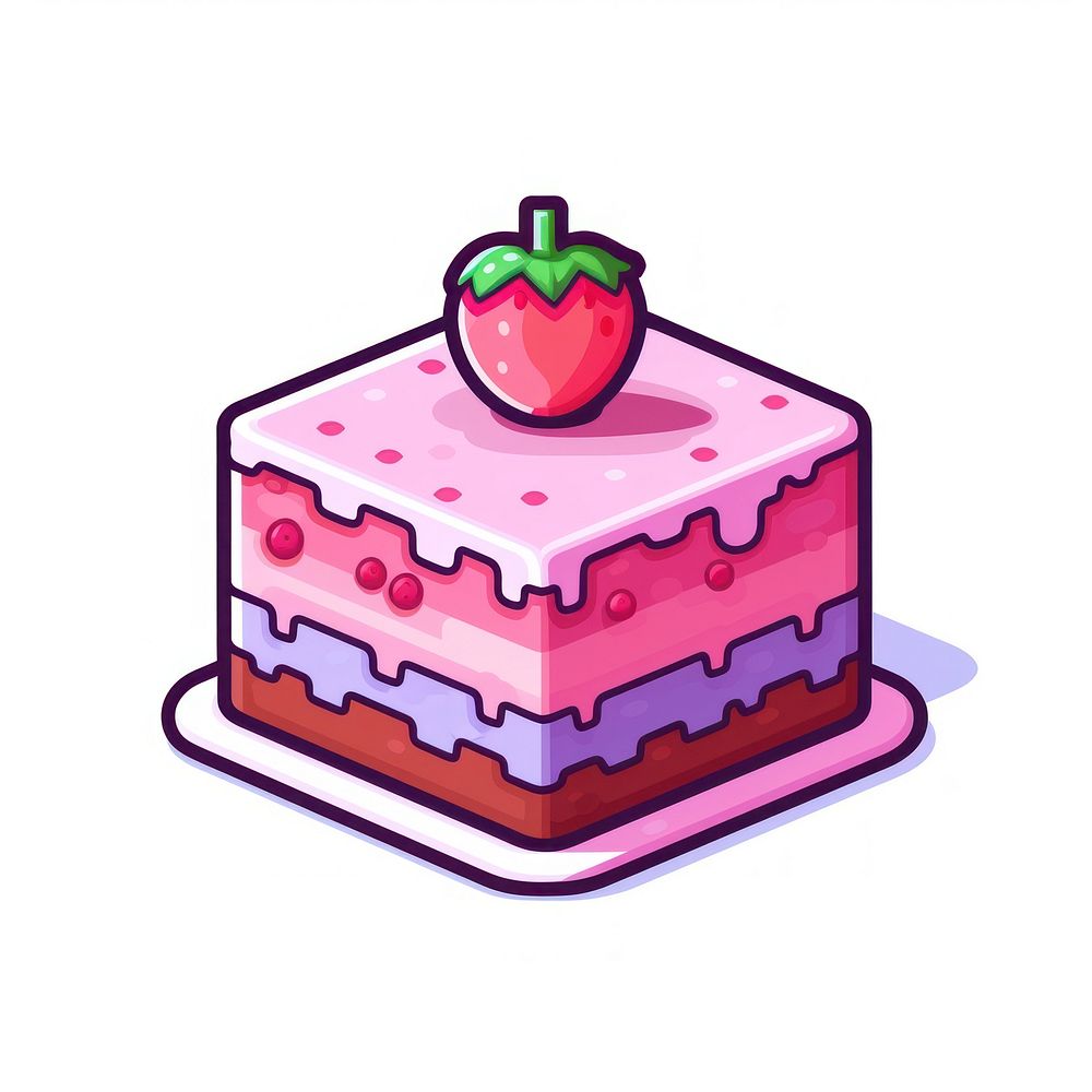 Fruit cake pixel strawberry dessert icing.