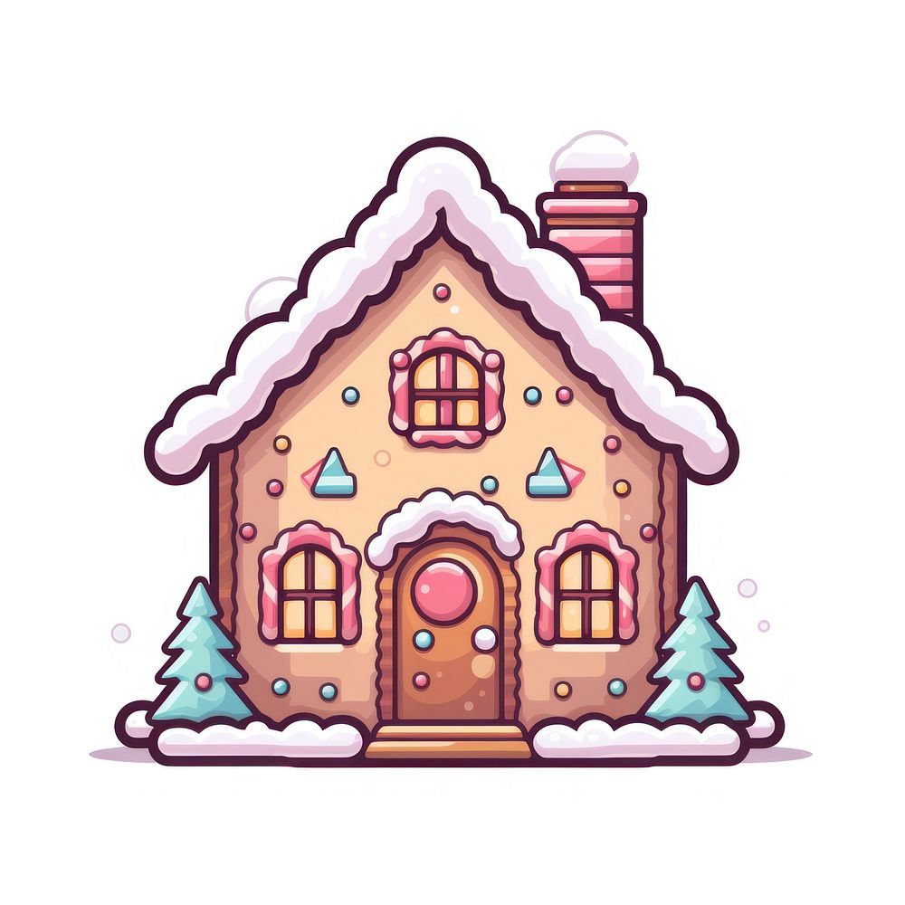 Gingerbread house pixel shape confectionery architecture.