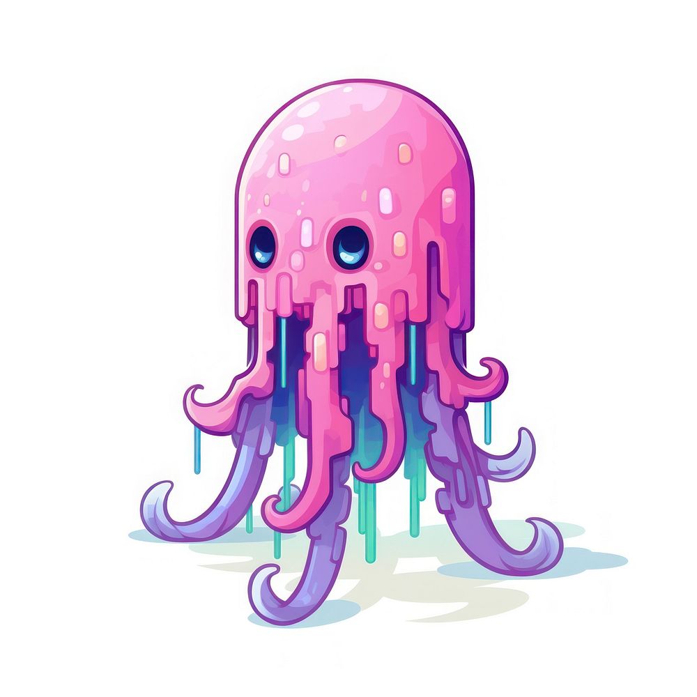 Giant squid pixel jellyfish invertebrate cephalopod.