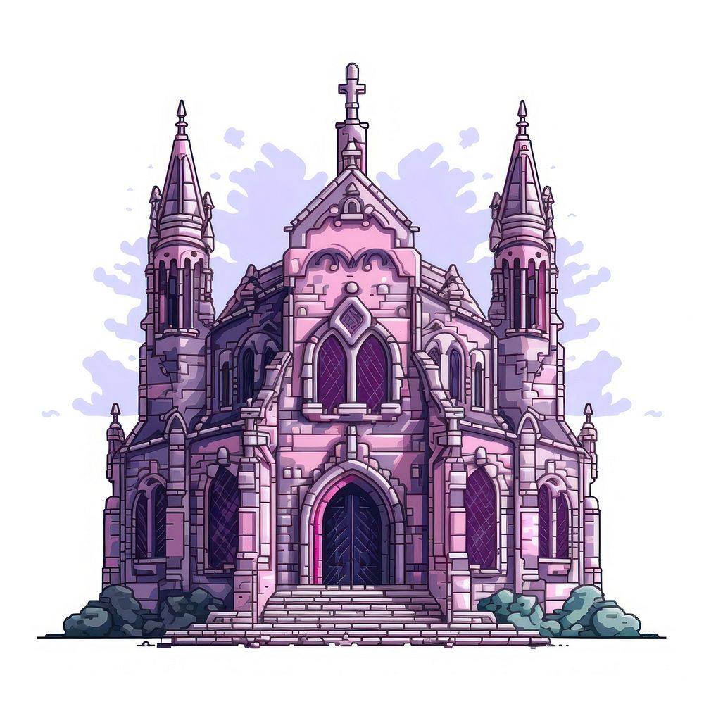 Gothic architecture pixel building drawing sketch.