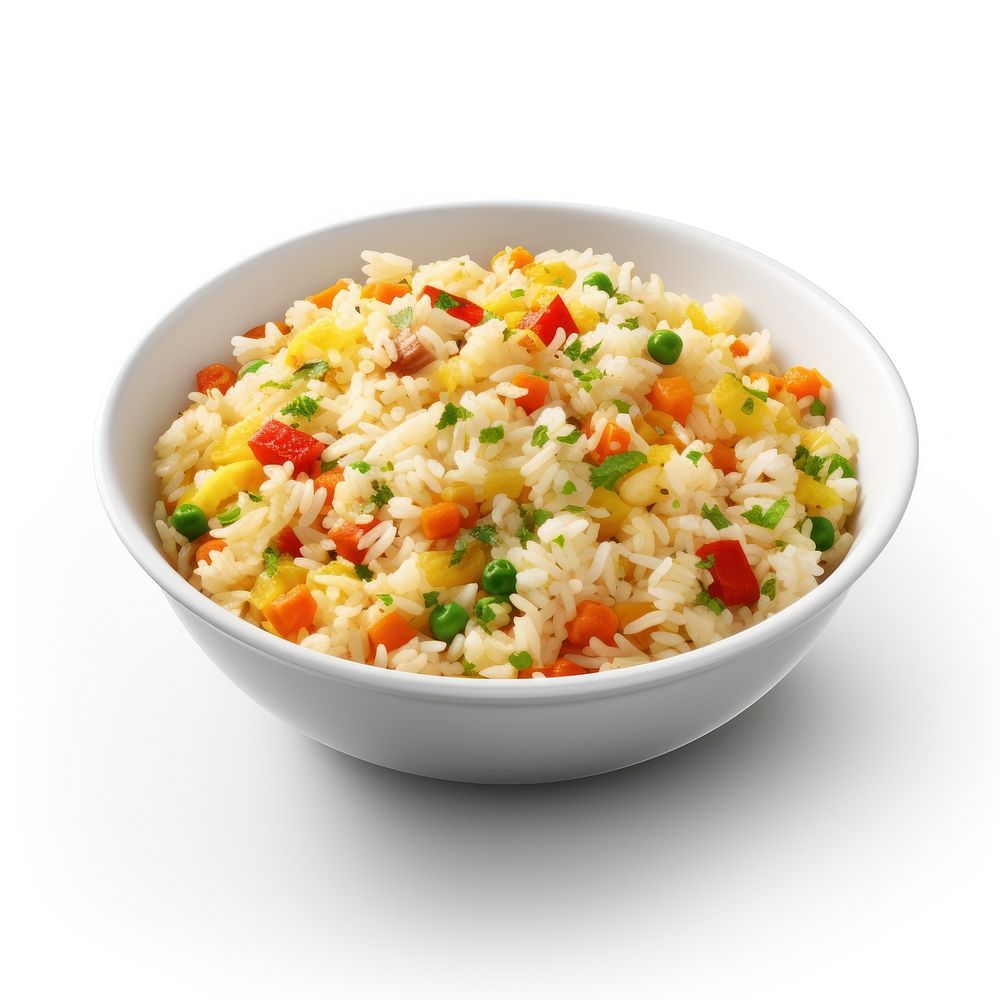 Fried rice plate food white background.
