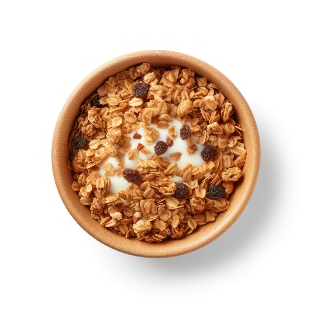 Granola bowl food white background breakfast.