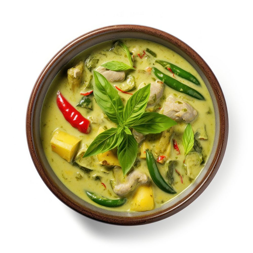 Thai green curry plate food meal.