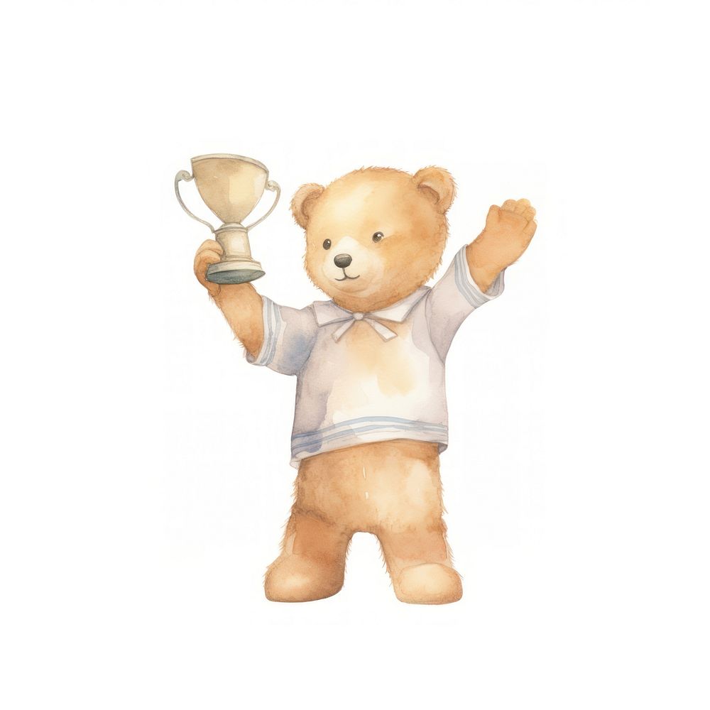 Teddy bear holding trophy toy.