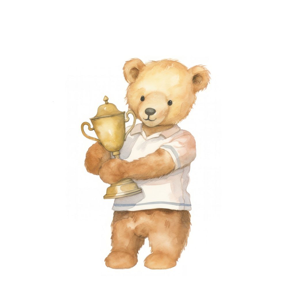 Teddy bear holding trophy cute.