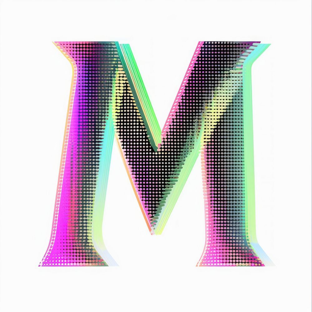 Gradient blurry letter M purple shape font.