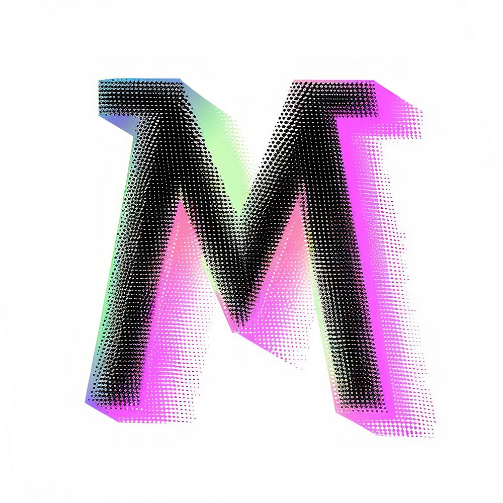 Gradient blurry letter M purple font text.