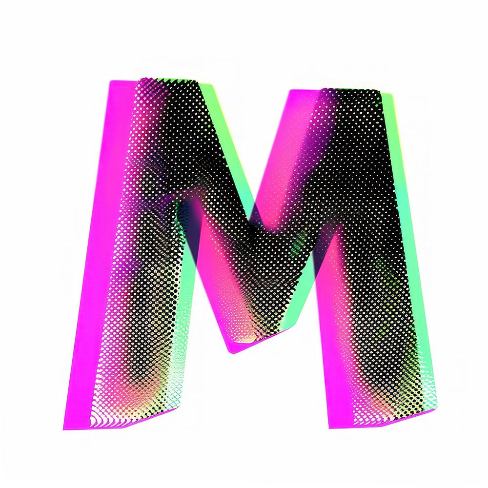 Gradient blurry letter M purple pink font.