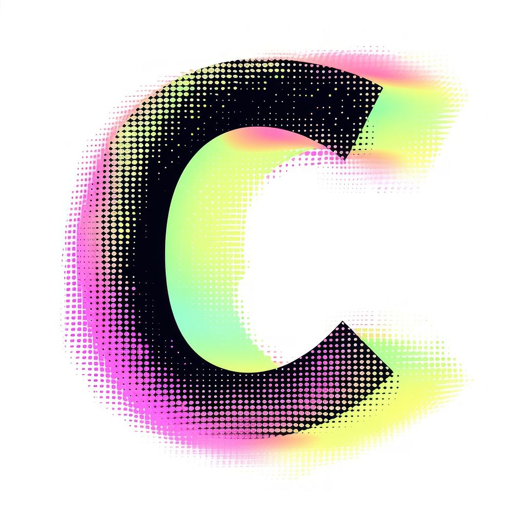 Gradient blurry letter C purple shape font.