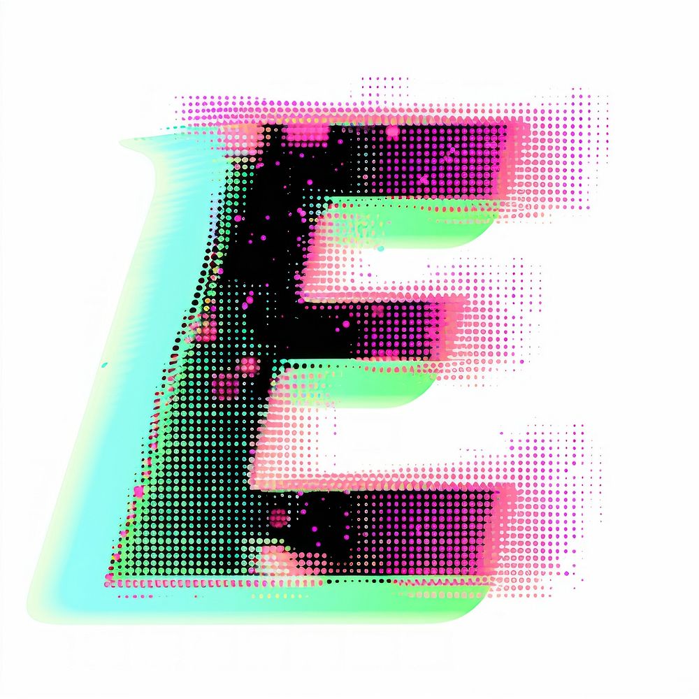 Gradient blurry letter E font text white background.