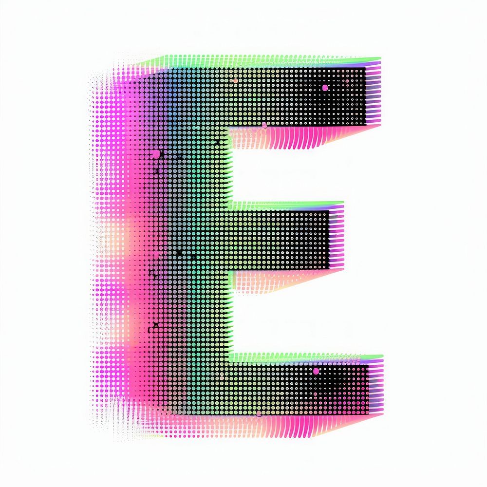 Gradient blurry letter E shape font text.