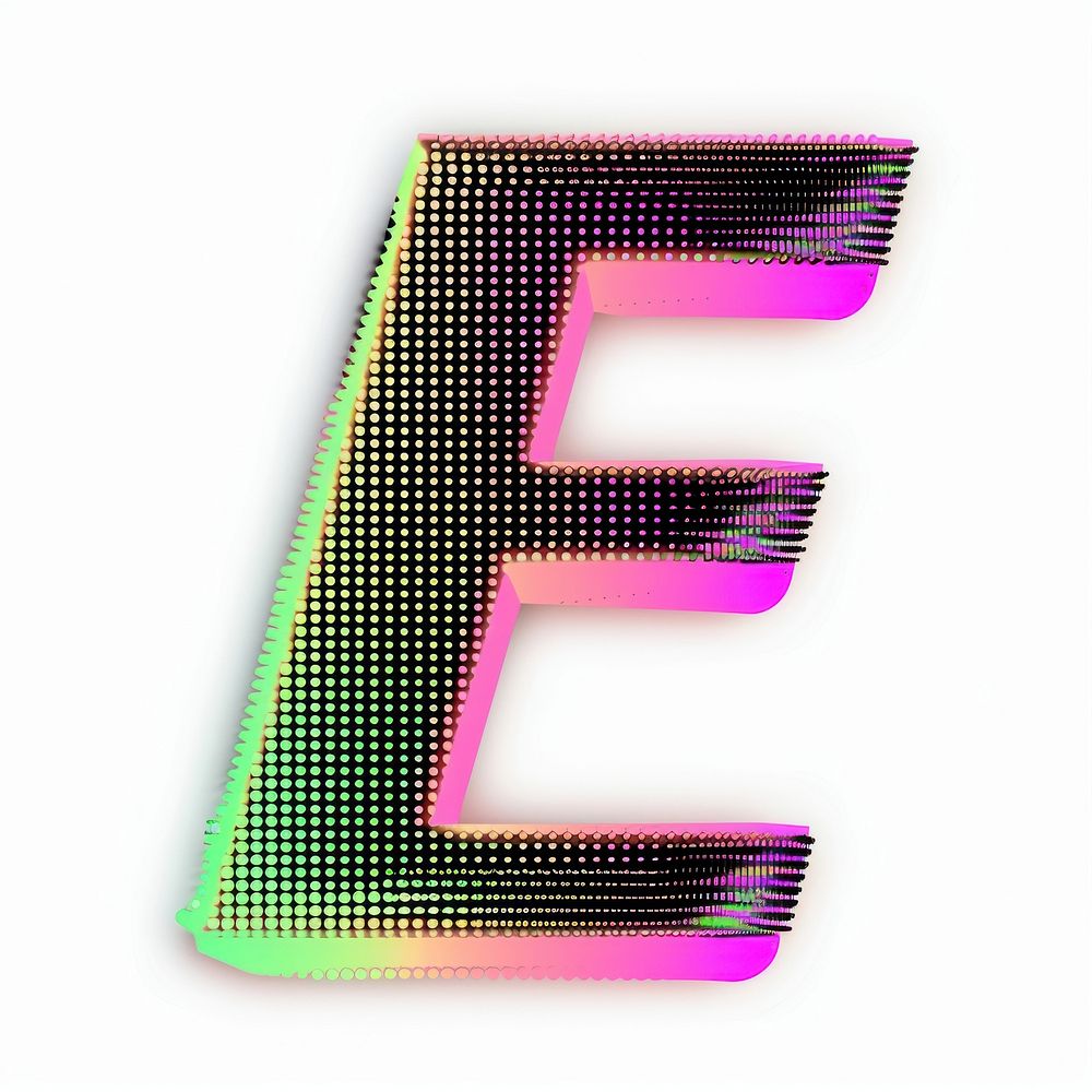 Gradient blurry letter E shape font text.