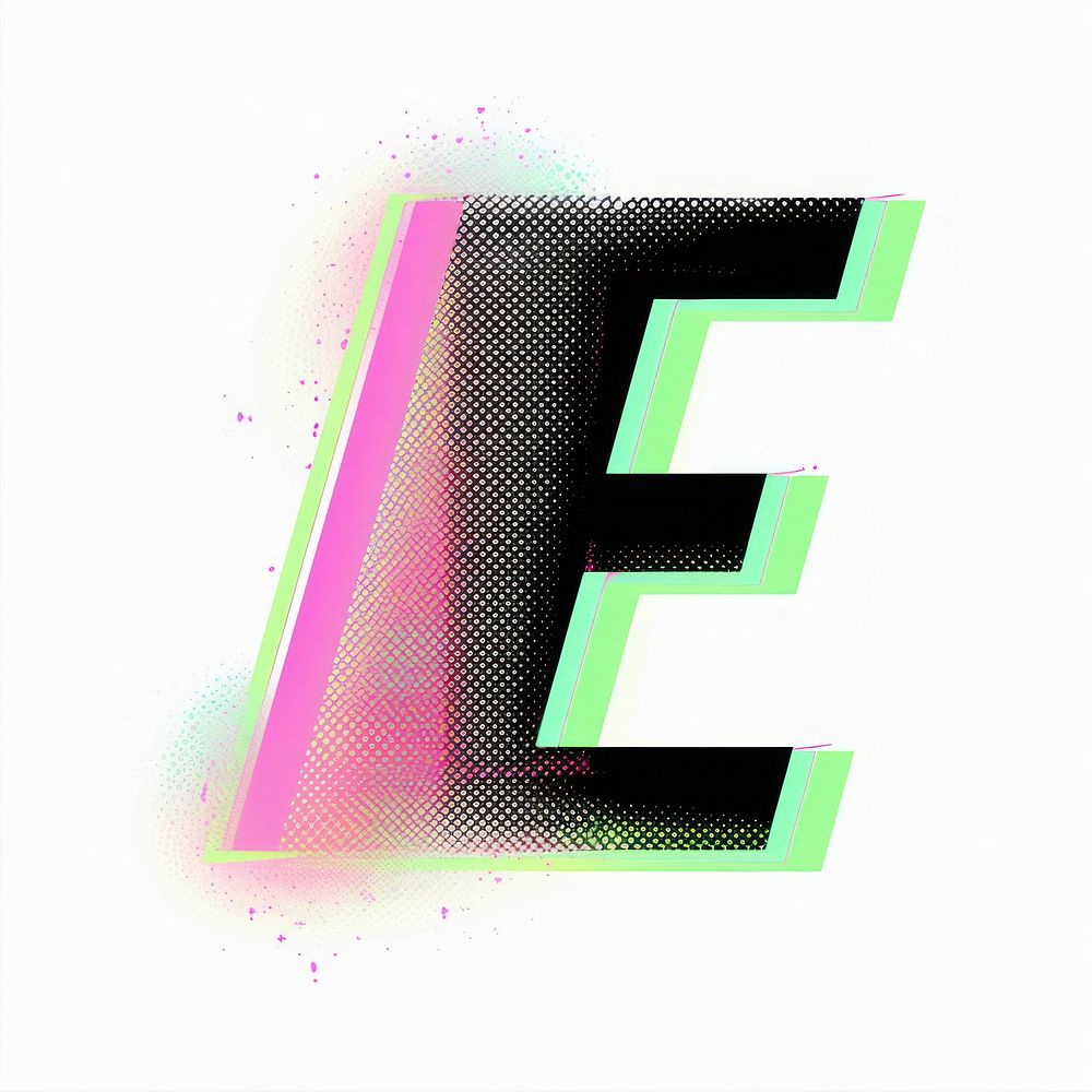 Gradient blurry letter E green pink font.