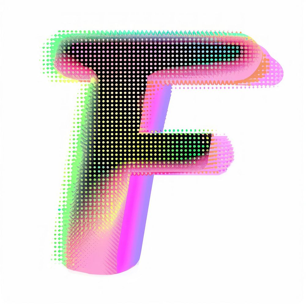 Gradient blurry letter F number shape font.