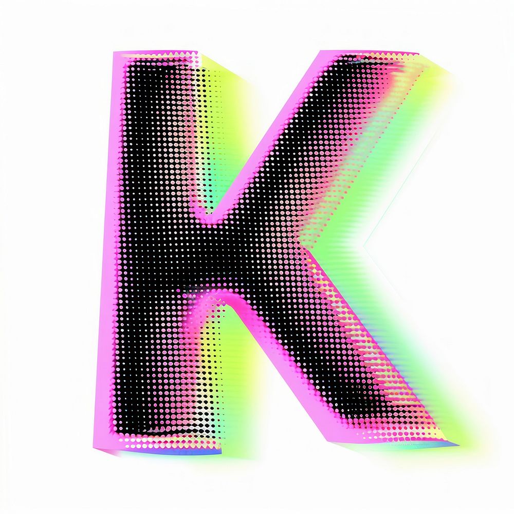 Gradient blurry letter K purple shape font.